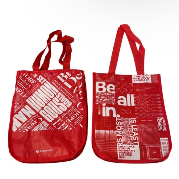 Bundle of 2 lululemon Athletica graphic‎ Red Logo Reusable Shopping Bag - Picture 1 of 1